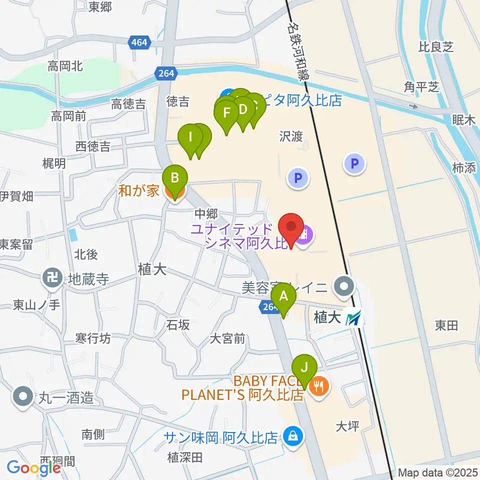 ユナイテッド・シネマ阿久比周辺のファミレス・ファーストフード一覧地図