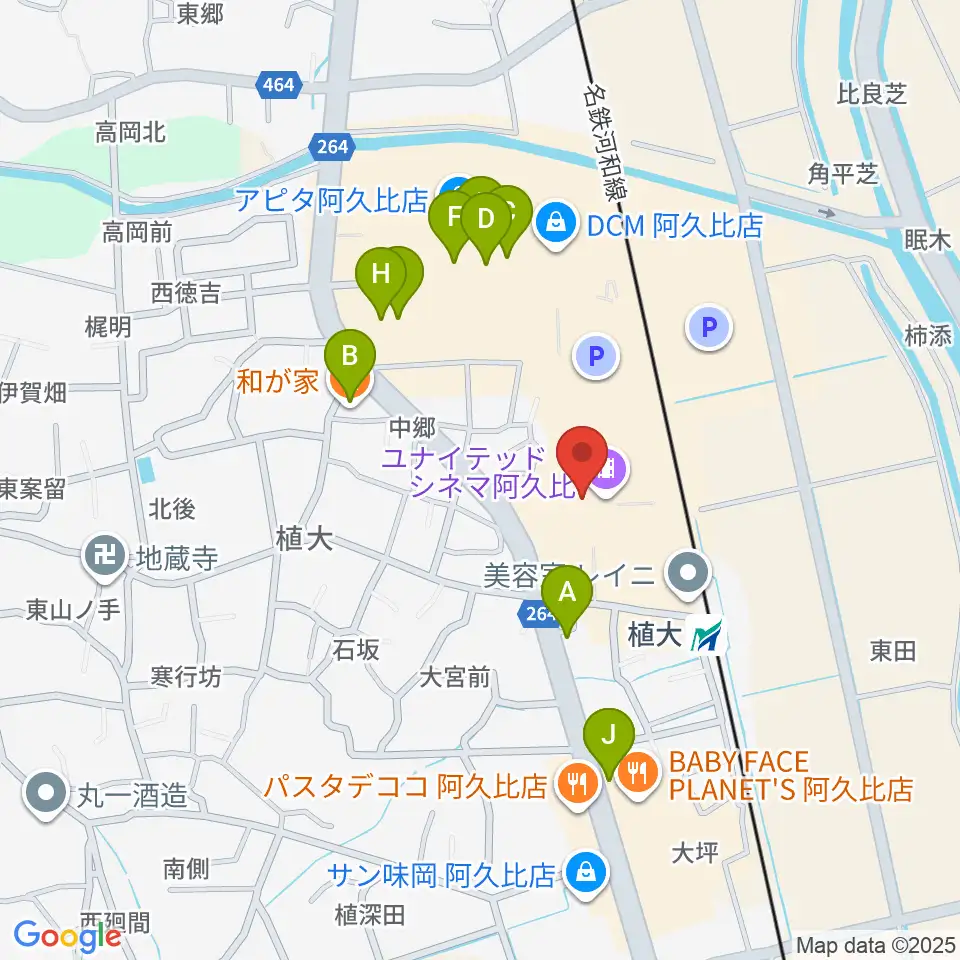 ユナイテッド・シネマ阿久比周辺のファミレス・ファーストフード一覧地図