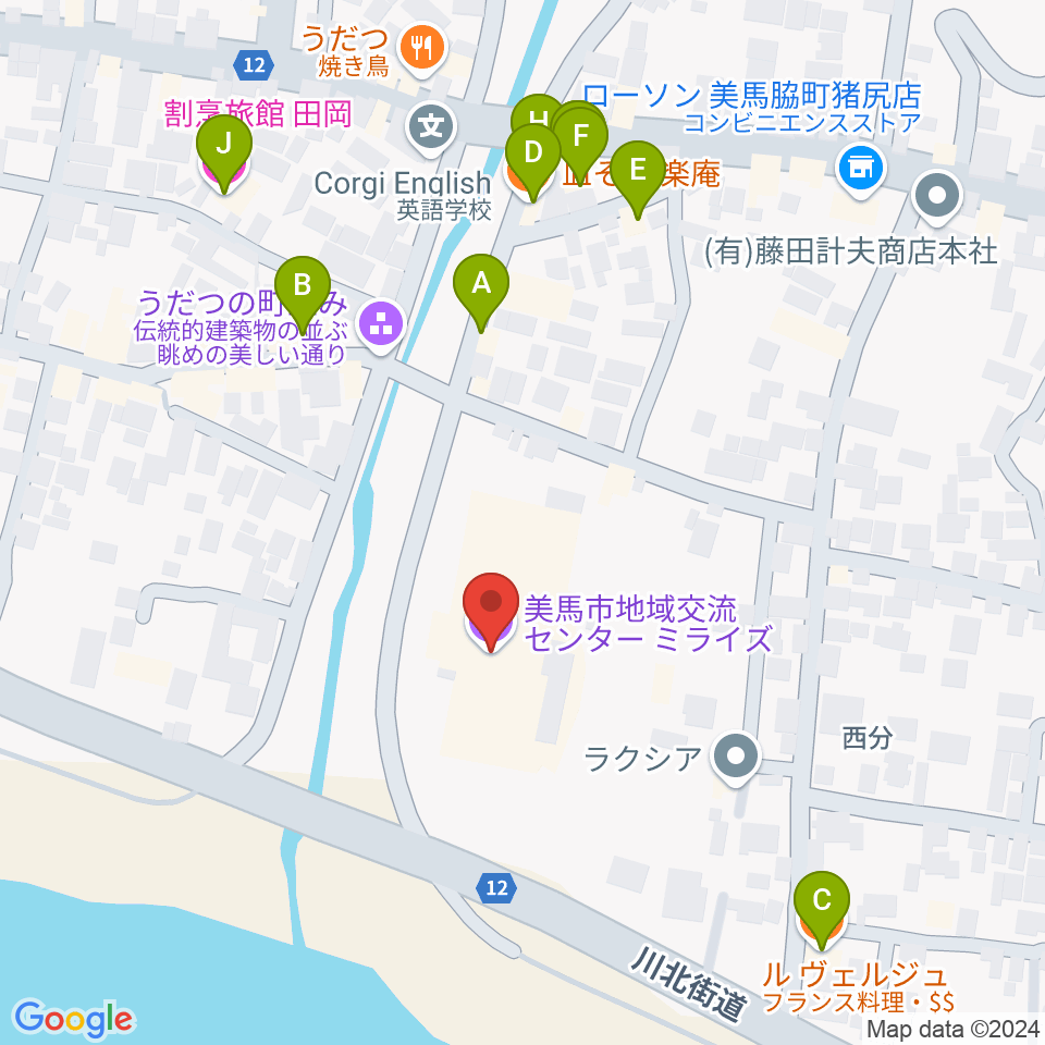 美馬市地域交流センター ミライズ周辺のファミレス・ファーストフード一覧地図