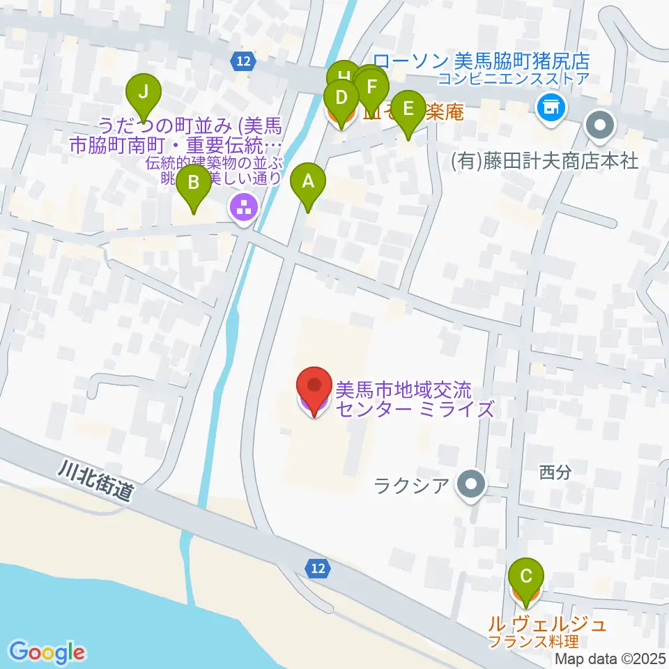 美馬市地域交流センター ミライズ周辺のファミレス・ファーストフード一覧地図