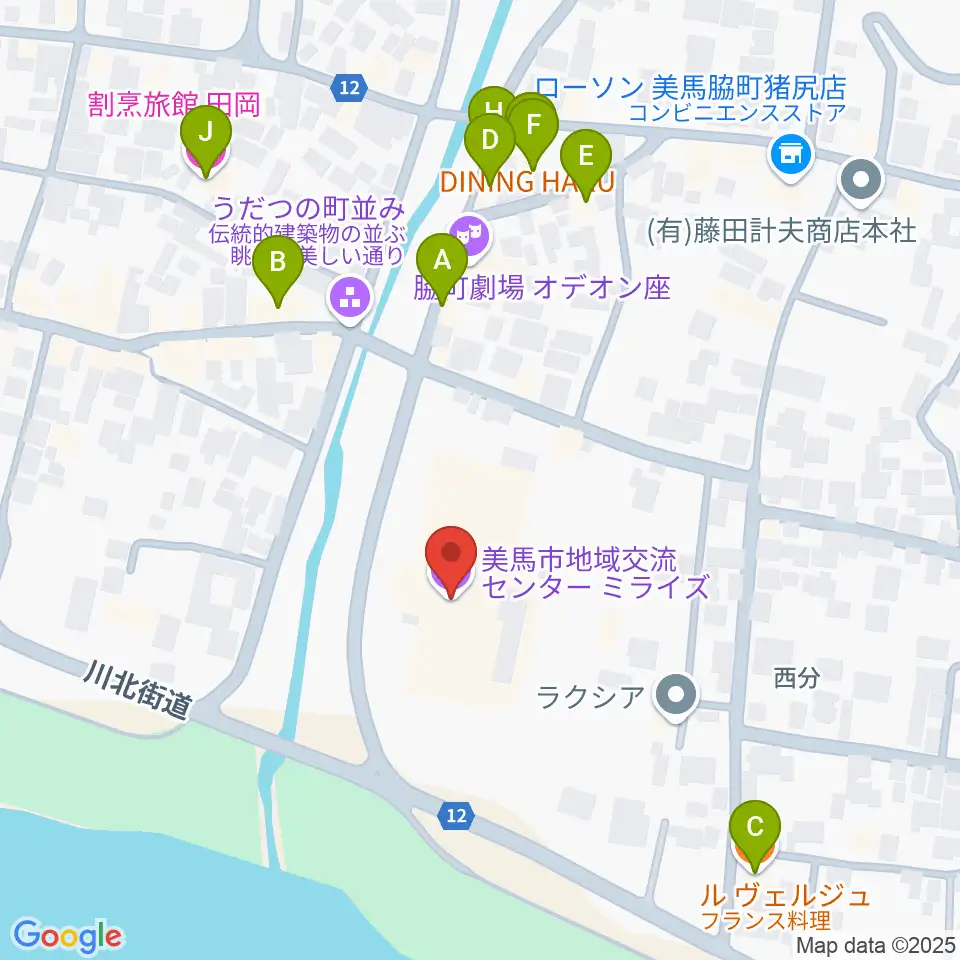 美馬市地域交流センター ミライズ周辺のファミレス・ファーストフード一覧地図