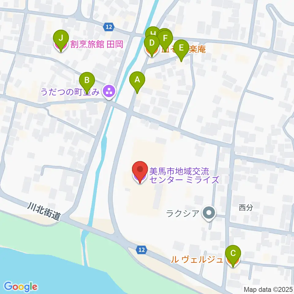 美馬市地域交流センター ミライズ周辺のファミレス・ファーストフード一覧地図