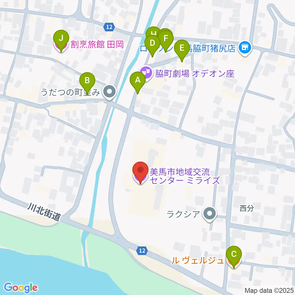 美馬市地域交流センター ミライズ周辺のファミレス・ファーストフード一覧地図