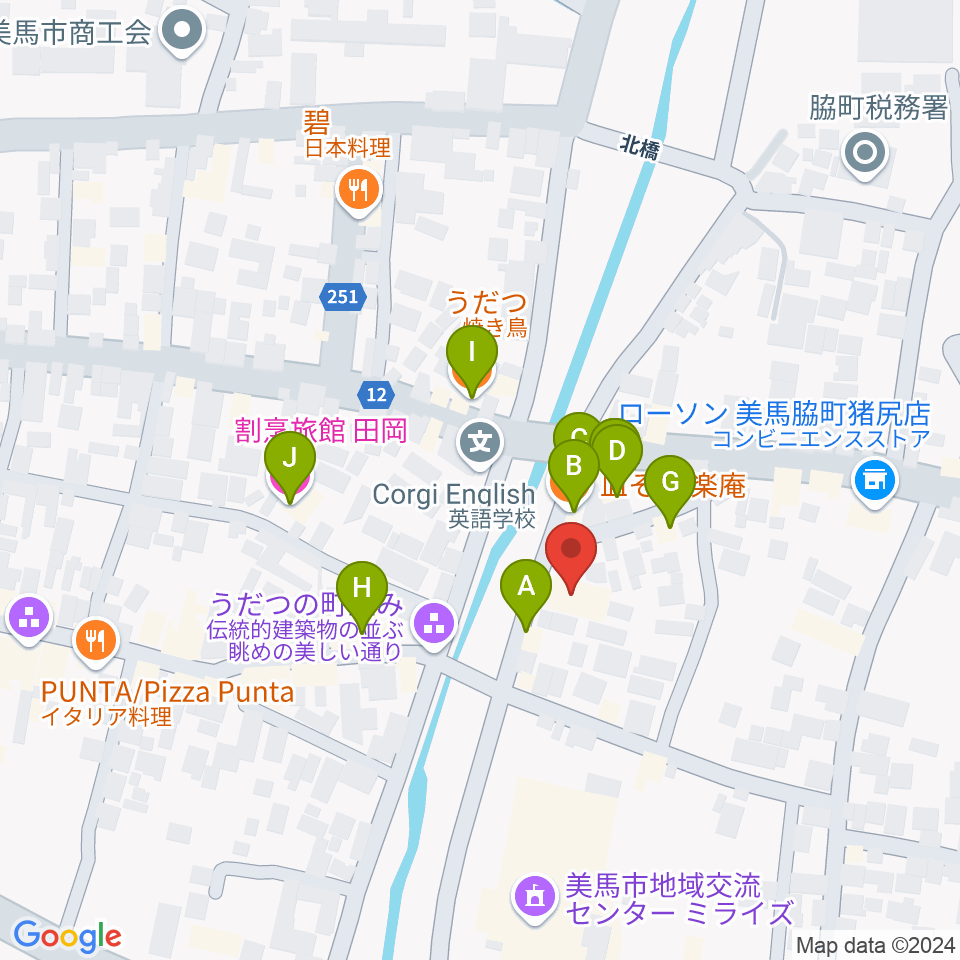 脇町劇場 オデオン座周辺のファミレス・ファーストフード一覧地図