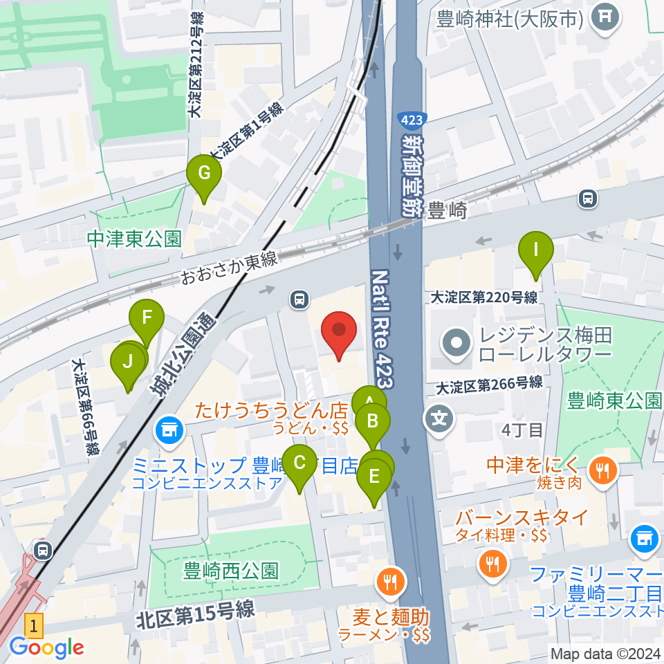 ハーモニーホール周辺のファミレス・ファーストフード一覧地図