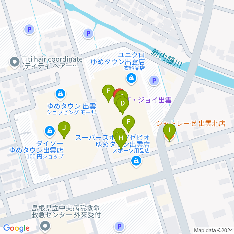 T・ジョイ出雲周辺のファミレス・ファーストフード一覧地図