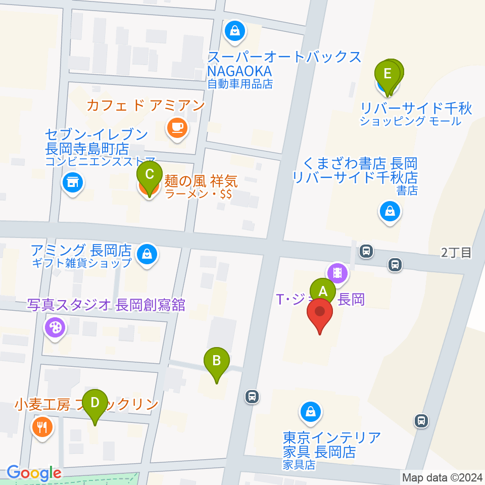 T・ジョイ長岡周辺のファミレス・ファーストフード一覧地図