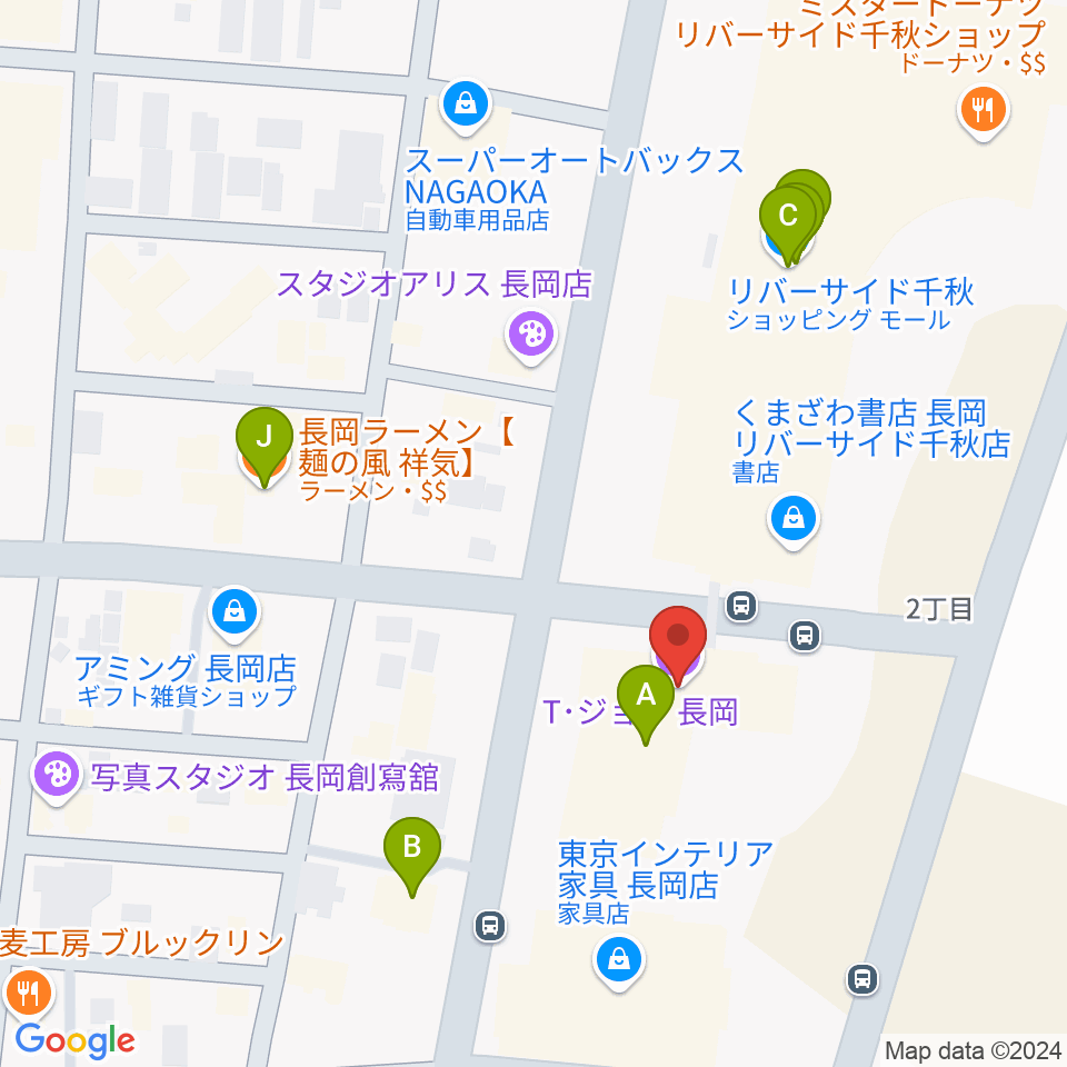 T・ジョイ長岡周辺のファミレス・ファーストフード一覧地図