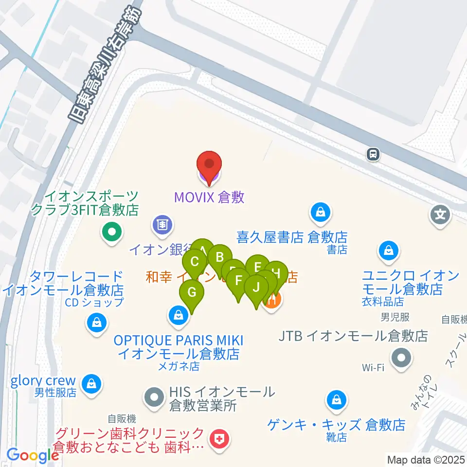 MOVIX倉敷周辺のファミレス・ファーストフード一覧地図