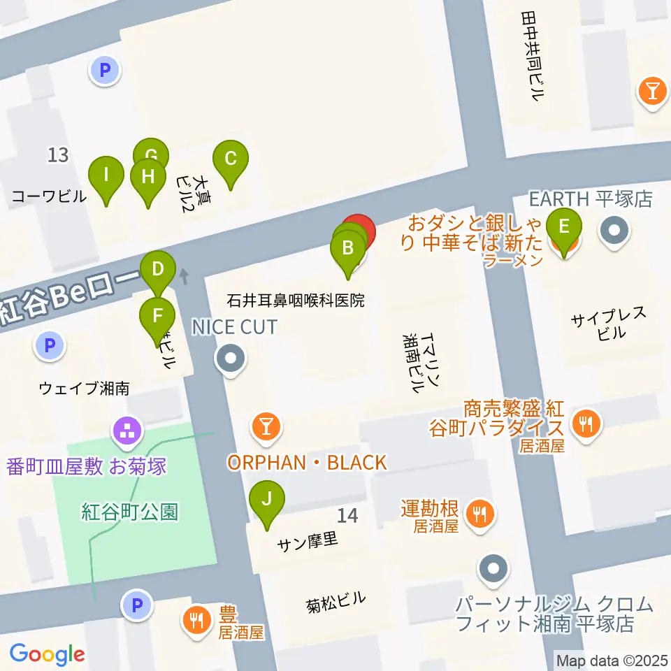 平塚ピアノフォルテ周辺のファミレス・ファーストフード一覧地図