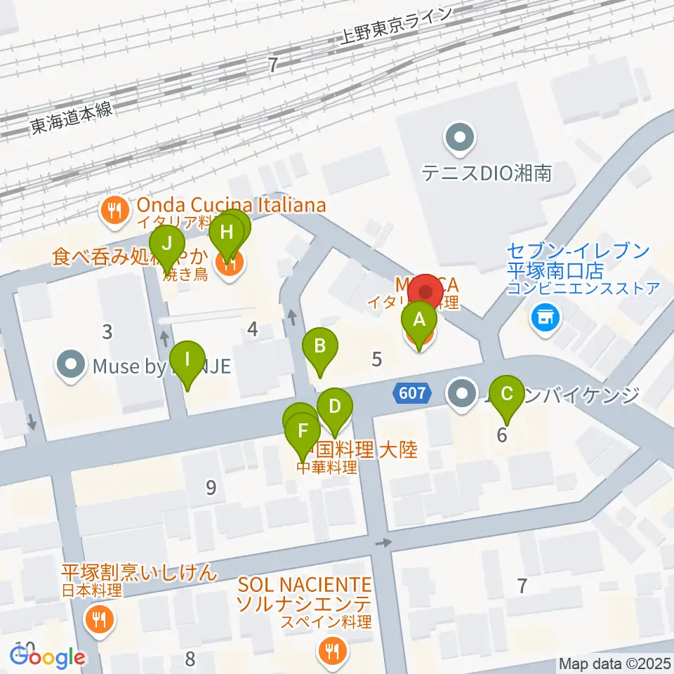 新堀ギター音楽院 平塚教室周辺のファミレス・ファーストフード一覧地図