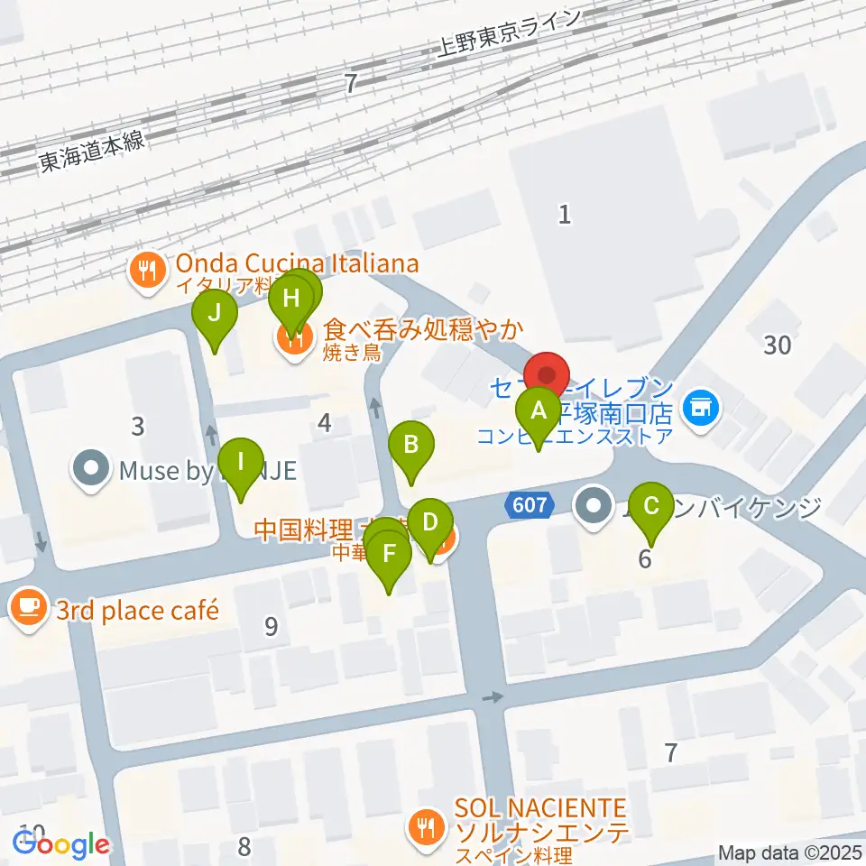 新堀ギター音楽院 平塚教室周辺のファミレス・ファーストフード一覧地図