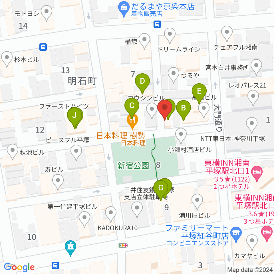 平塚パイプライン周辺のファミレス・ファーストフード一覧地図