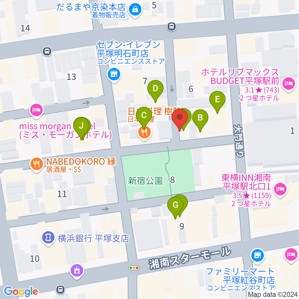 平塚パイプライン周辺のファミレス・ファーストフード一覧地図