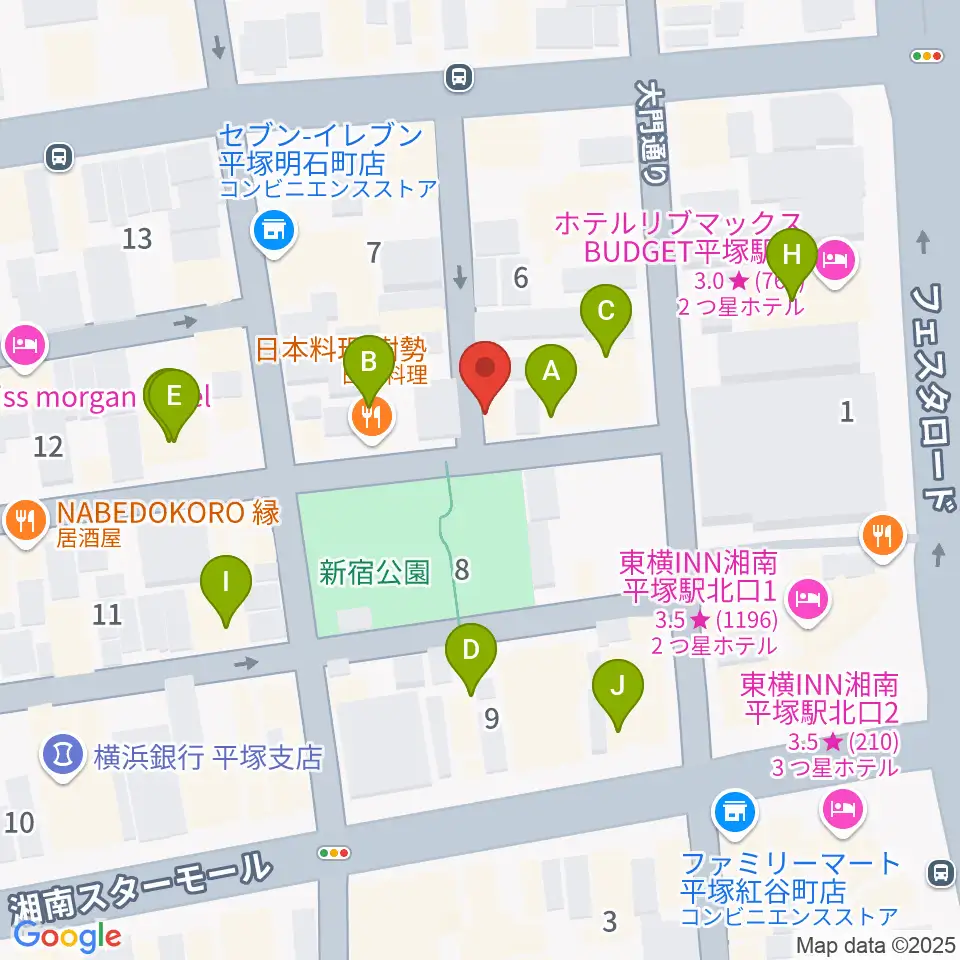 平塚パイプライン周辺のファミレス・ファーストフード一覧地図