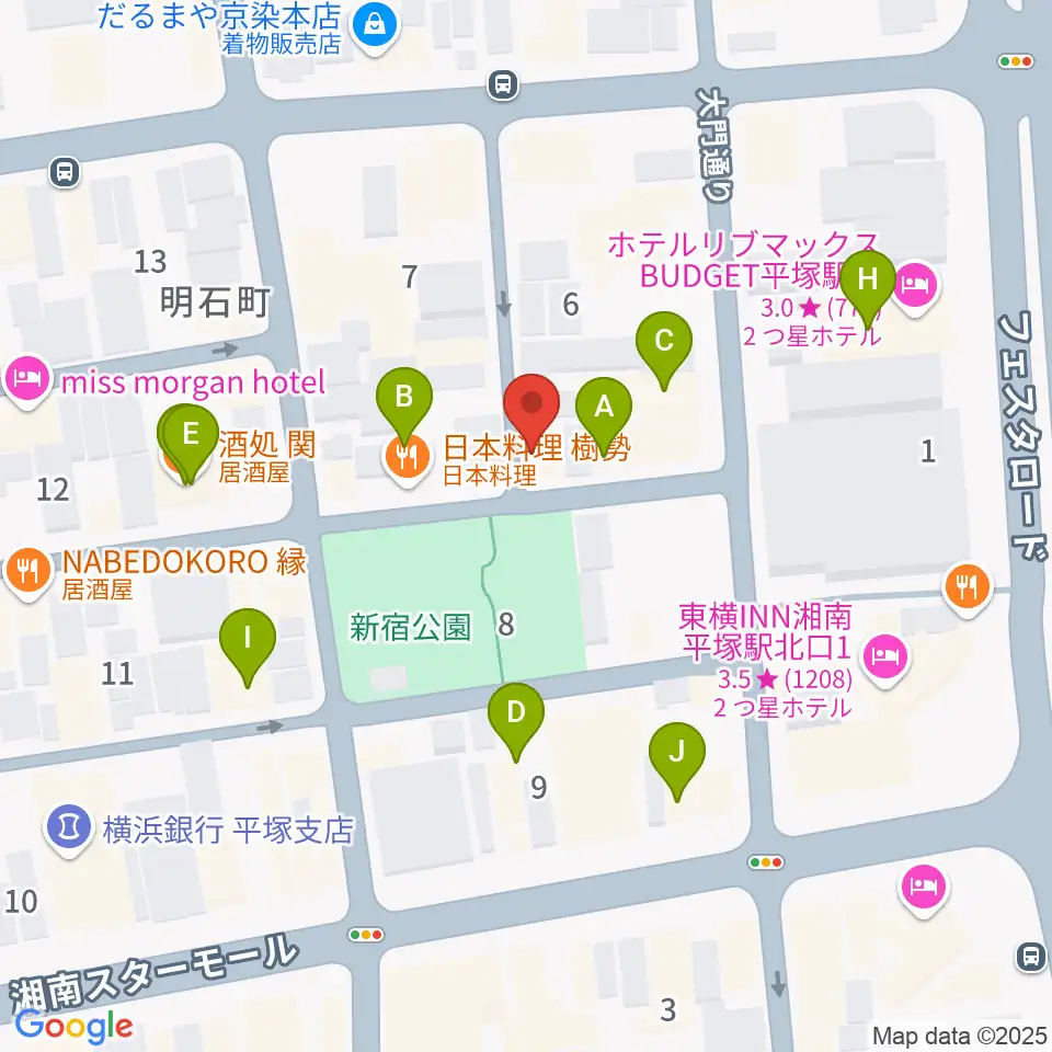 平塚パイプライン周辺のファミレス・ファーストフード一覧地図