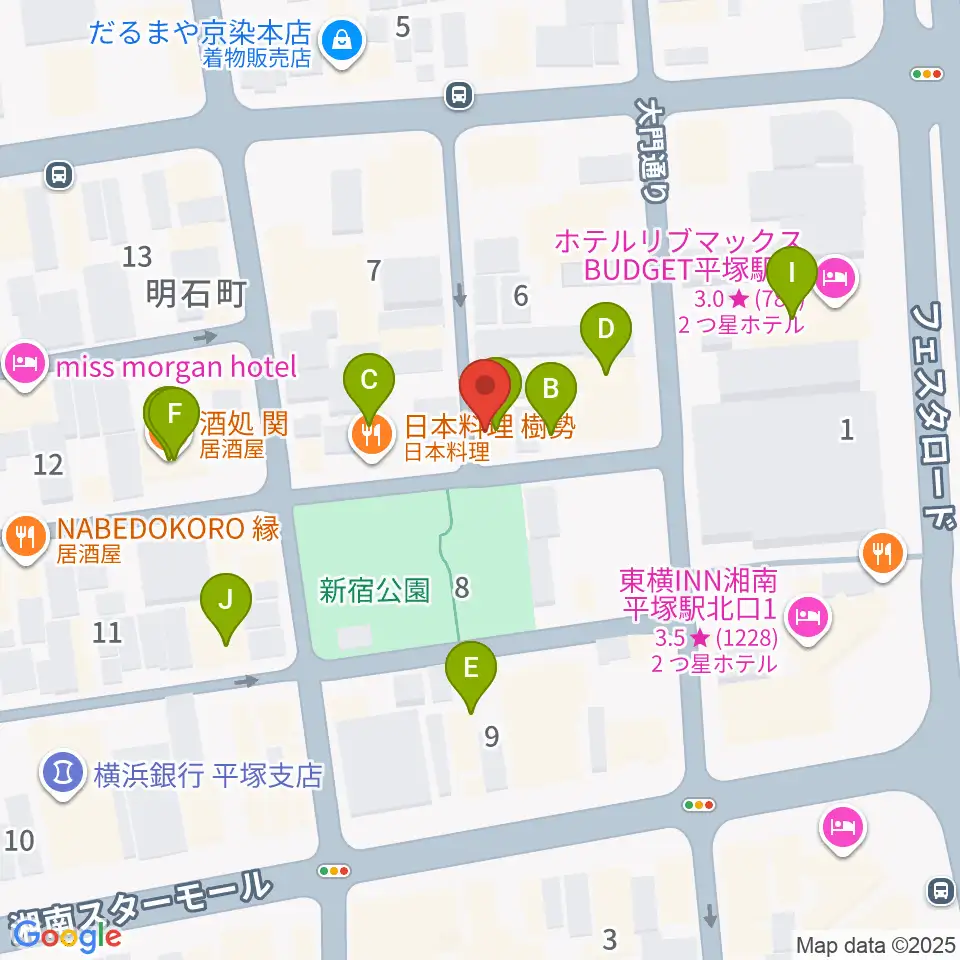 平塚パイプライン周辺のファミレス・ファーストフード一覧地図