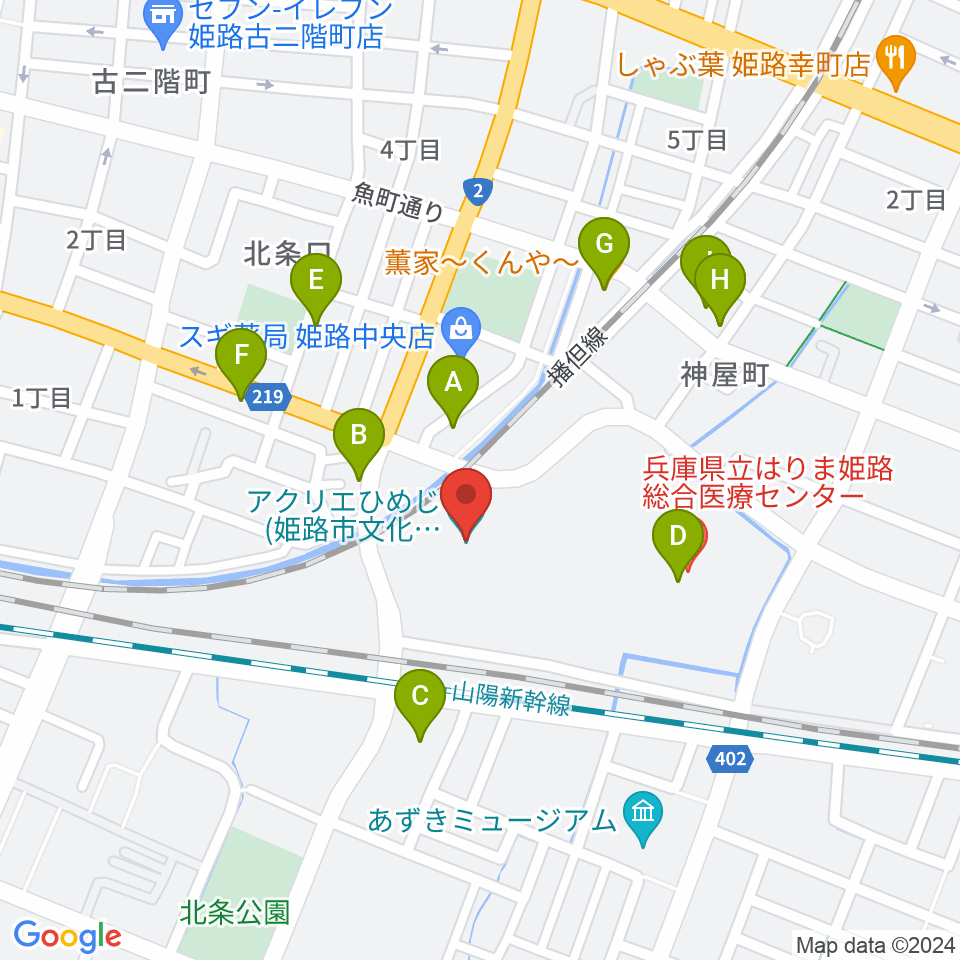 アクリエひめじ周辺のファミレス・ファーストフード一覧地図