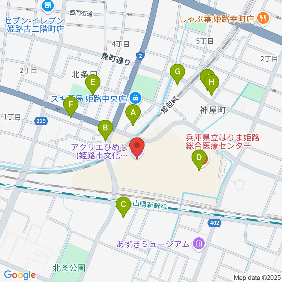 アクリエひめじ周辺のファミレス・ファーストフード一覧地図