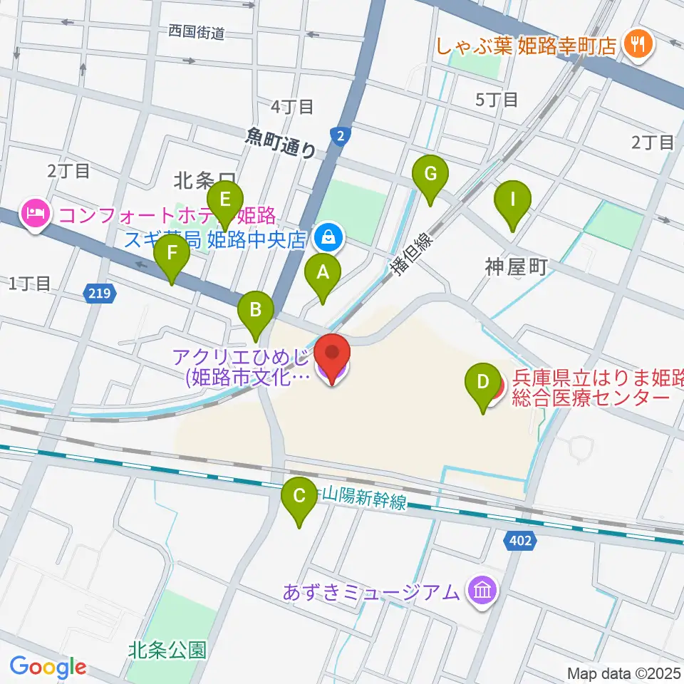 アクリエひめじ周辺のファミレス・ファーストフード一覧地図