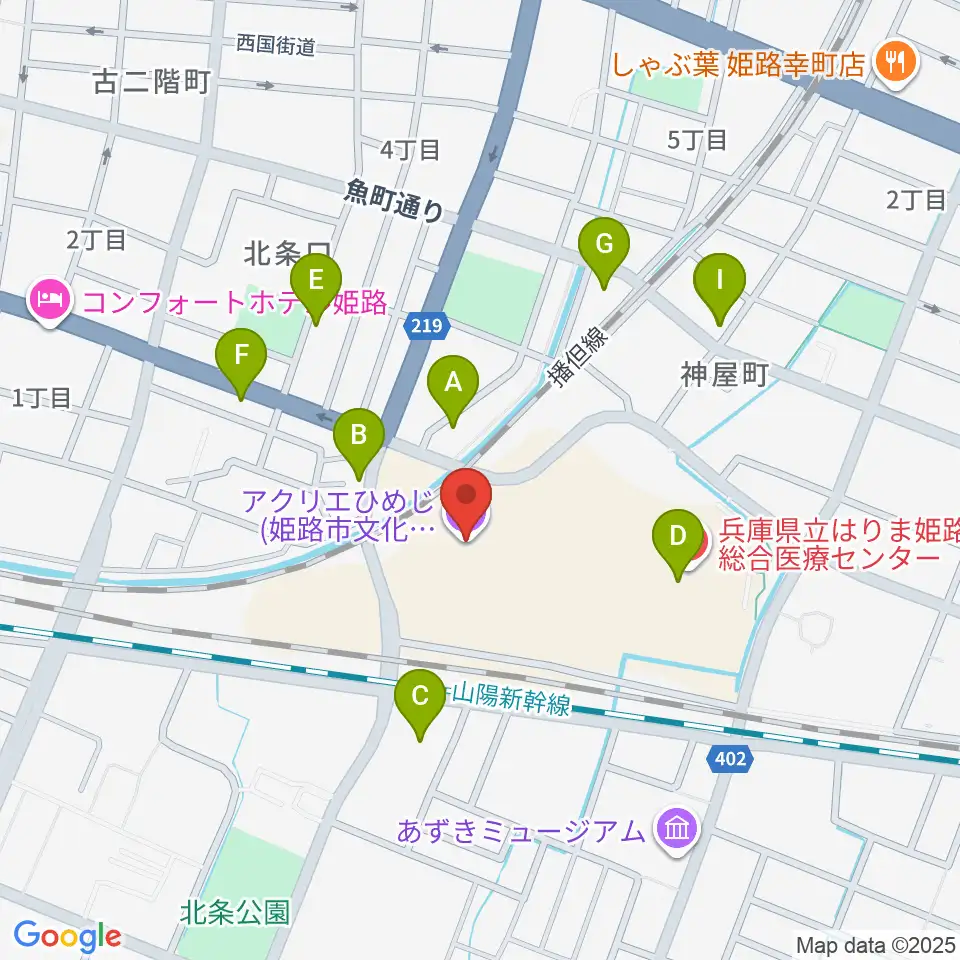 アクリエひめじ周辺のファミレス・ファーストフード一覧地図