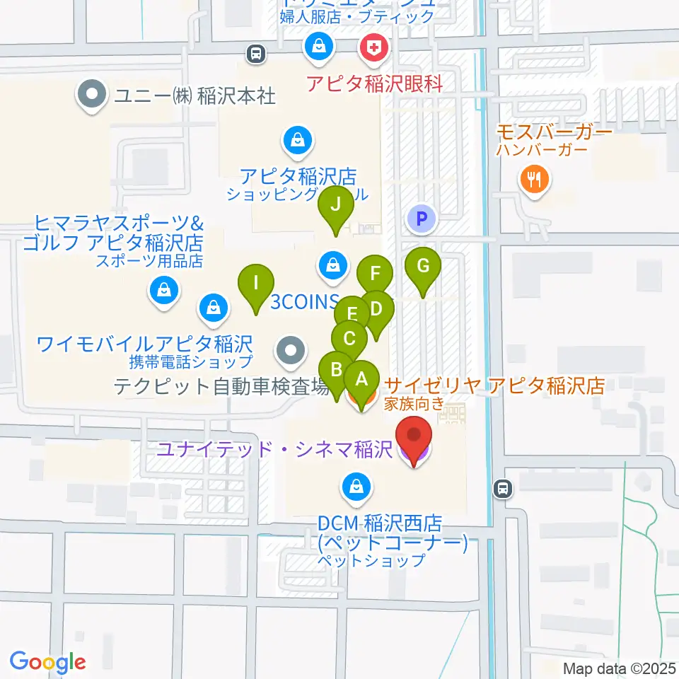 ユナイテッド・シネマ稲沢周辺のファミレス・ファーストフード一覧地図