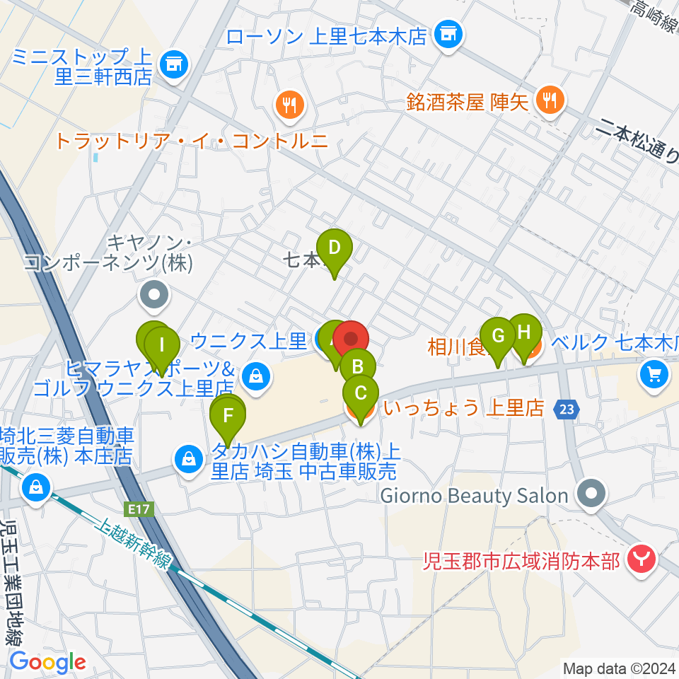 ユナイテッド・シネマ ウニクス上里周辺のファミレス・ファーストフード一覧地図