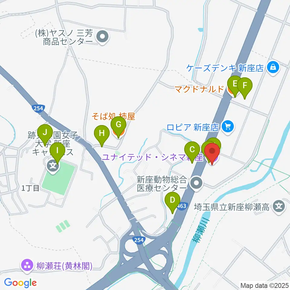 ユナイテッド・シネマ新座周辺のファミレス・ファーストフード一覧地図