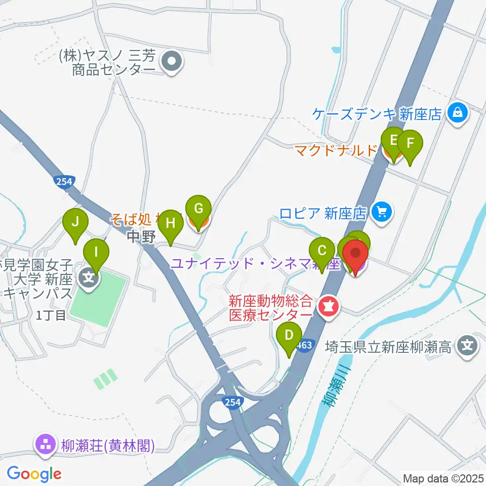 ユナイテッド・シネマ新座周辺のファミレス・ファーストフード一覧地図