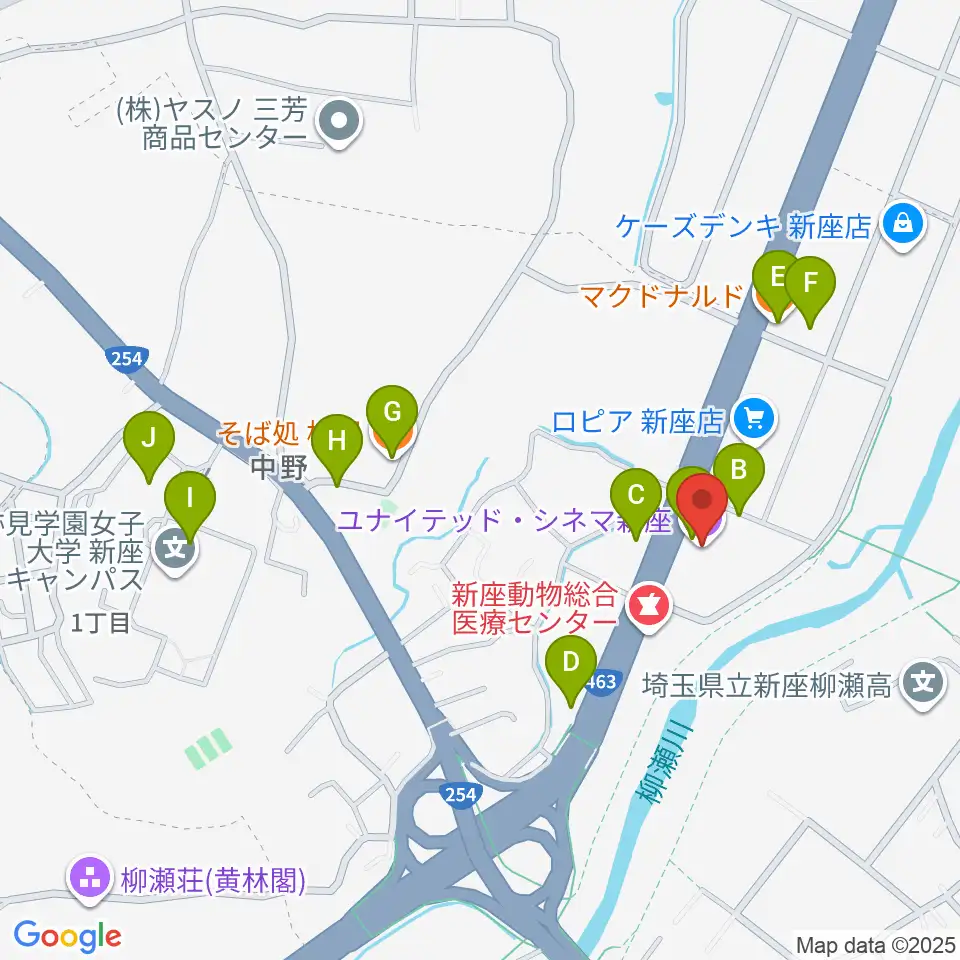 ユナイテッド・シネマ新座周辺のファミレス・ファーストフード一覧地図