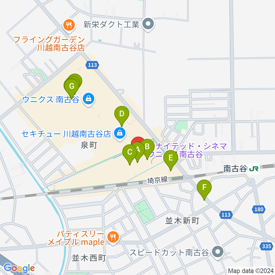 ユナイテッド・シネマ ウニクス南古谷周辺のファミレス・ファーストフード一覧地図