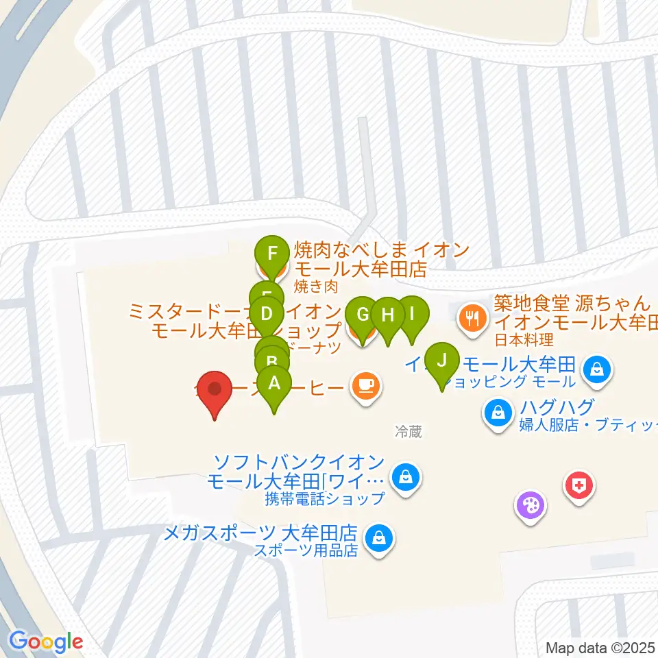 セントラルシネマ大牟田周辺のファミレス・ファーストフード一覧地図