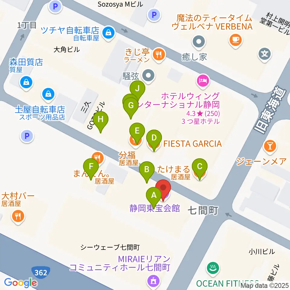 静岡東宝会館周辺のファミレス・ファーストフード一覧地図