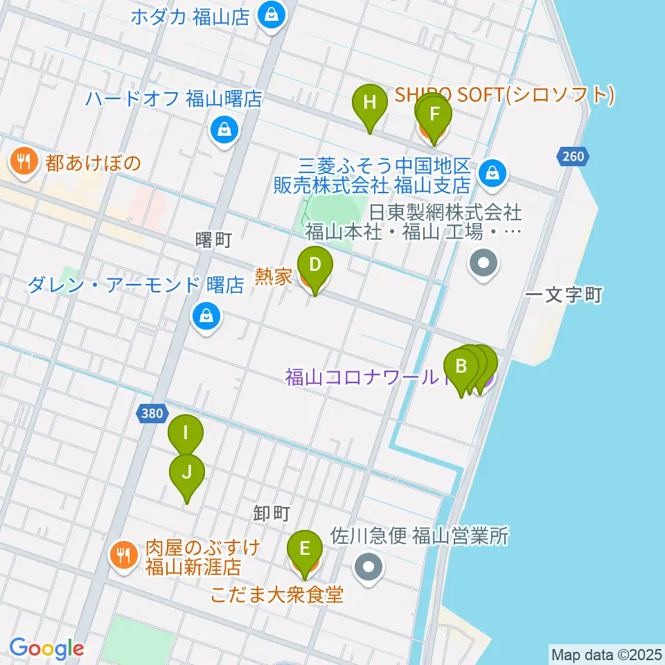 シネマワールド福山周辺のファミレス・ファーストフード一覧地図