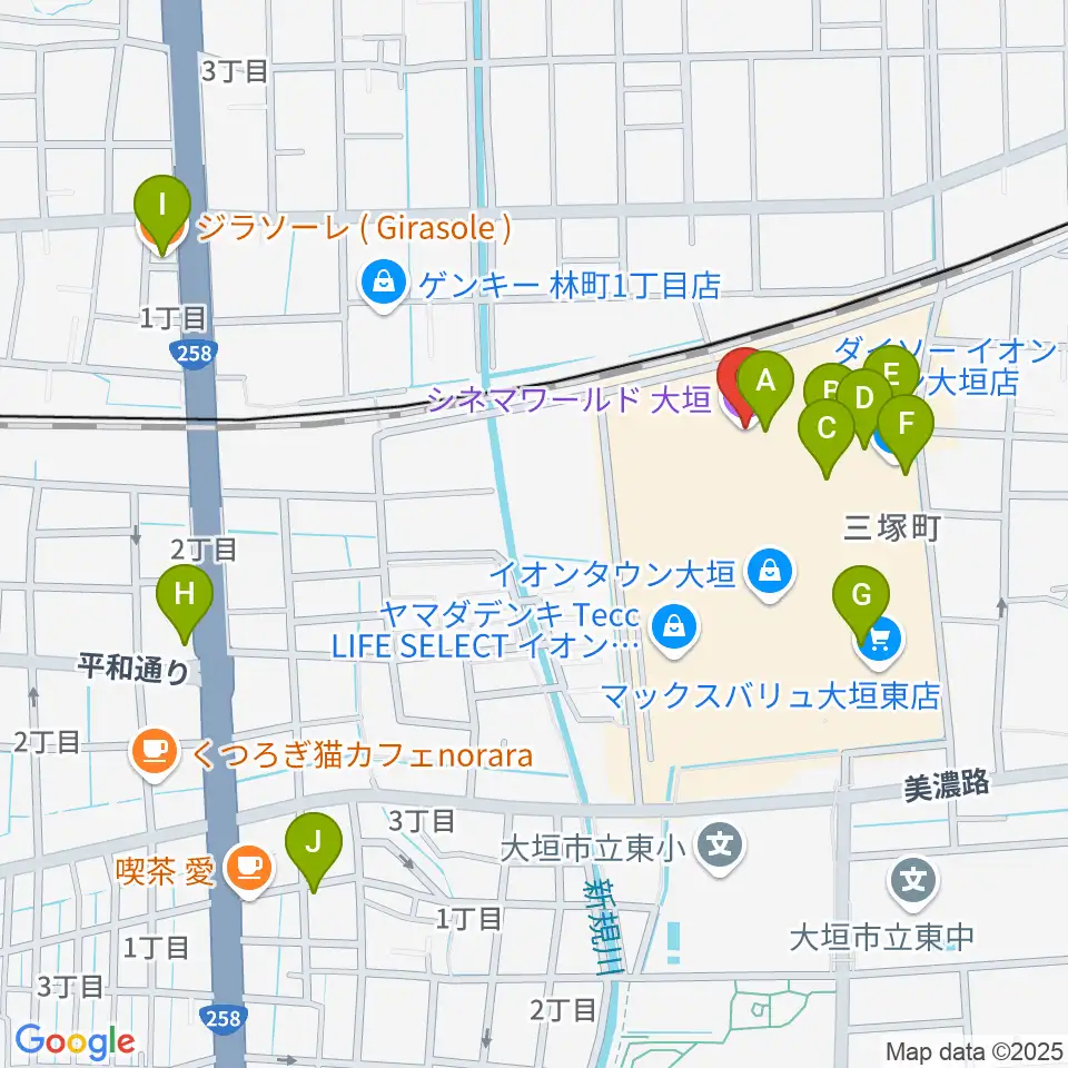 シネマワールド大垣周辺のファミレス・ファーストフード一覧地図