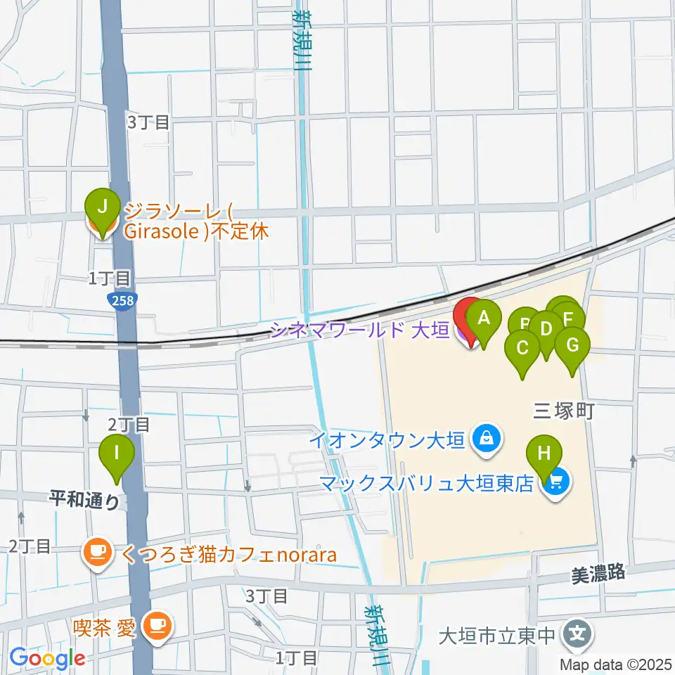 シネマワールド大垣周辺のファミレス・ファーストフード一覧地図