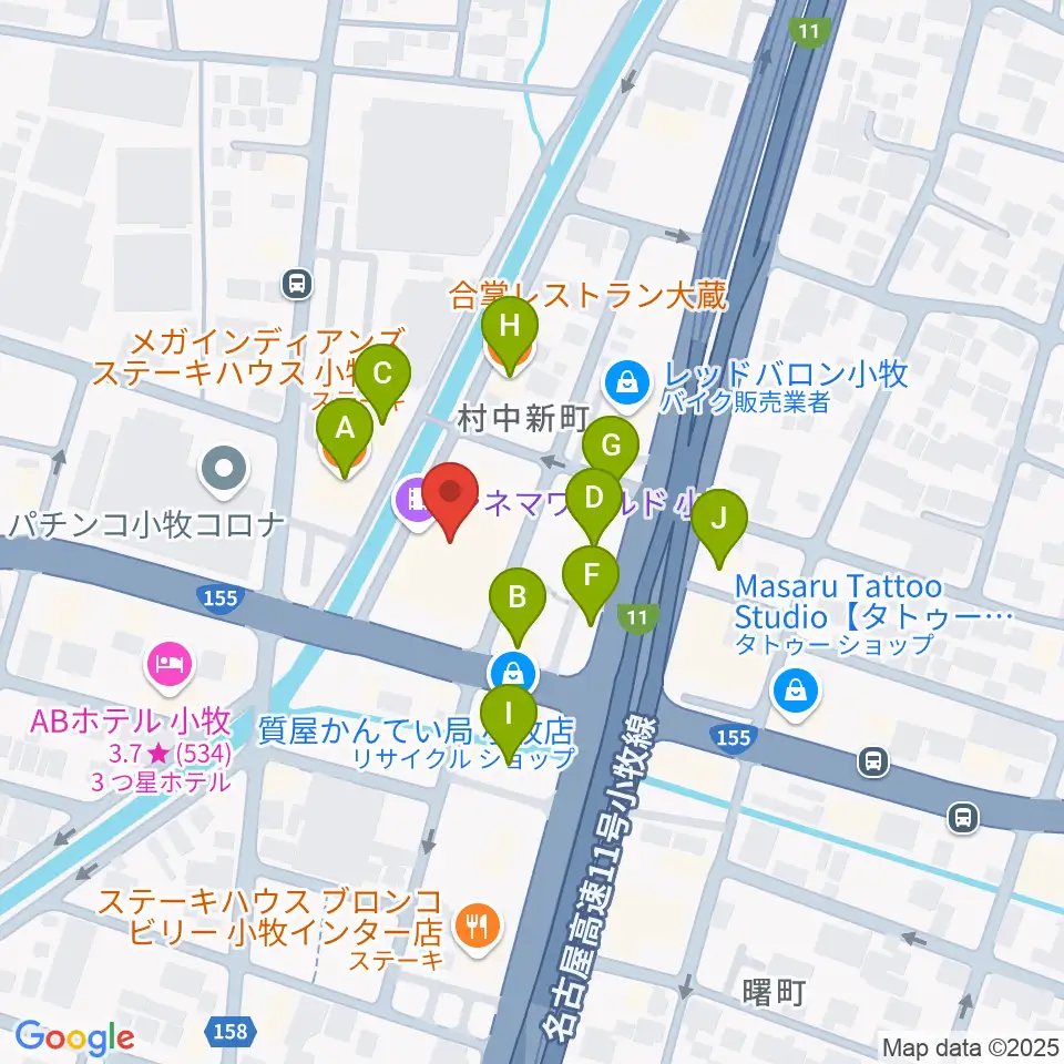 シネマワールド小牧周辺のファミレス・ファーストフード一覧地図