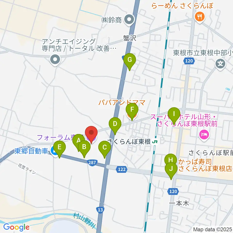 フォーラム東根周辺のファミレス・ファーストフード一覧地図