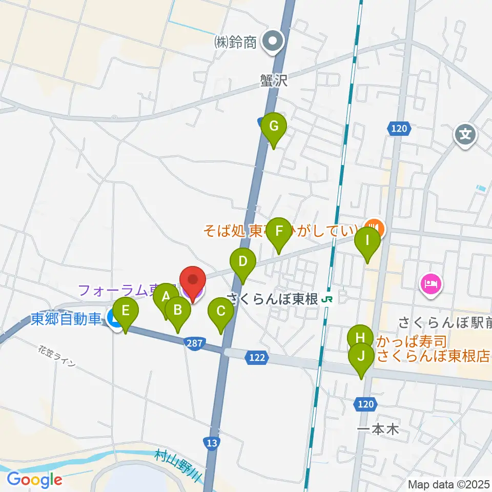フォーラム東根周辺のファミレス・ファーストフード一覧地図