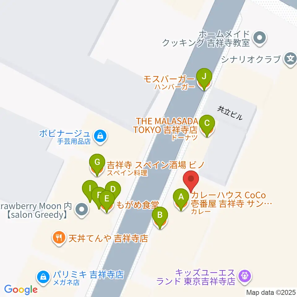 吉祥寺Mojo Cafe周辺のファミレス・ファーストフード一覧地図