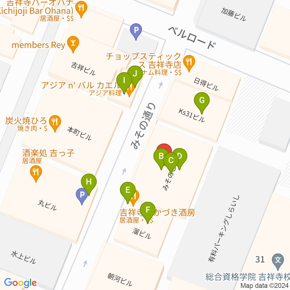 音吉！MEG周辺のファミレス・ファーストフード一覧地図