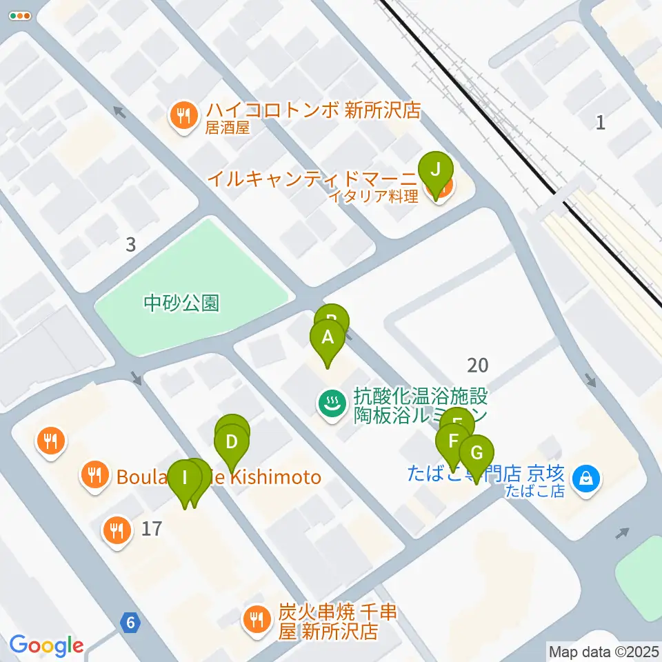 サワダ楽器修理工房周辺のファミレス・ファーストフード一覧地図