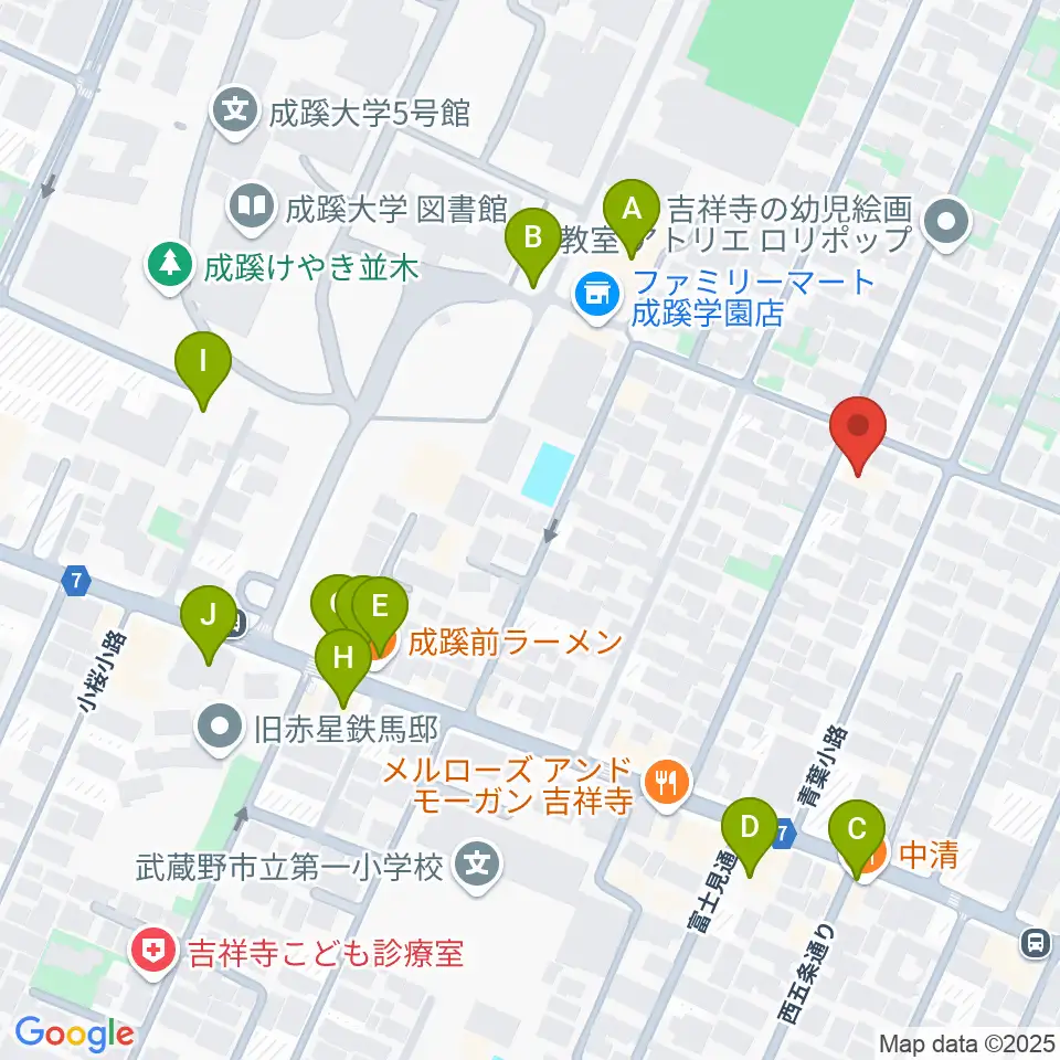 管楽器修理工房Prosit周辺のファミレス・ファーストフード一覧地図