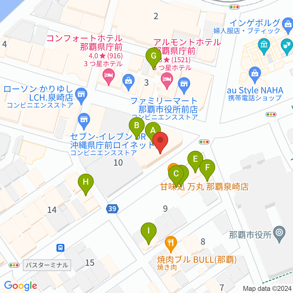 琉球新報ホール周辺のファミレス・ファーストフード一覧地図