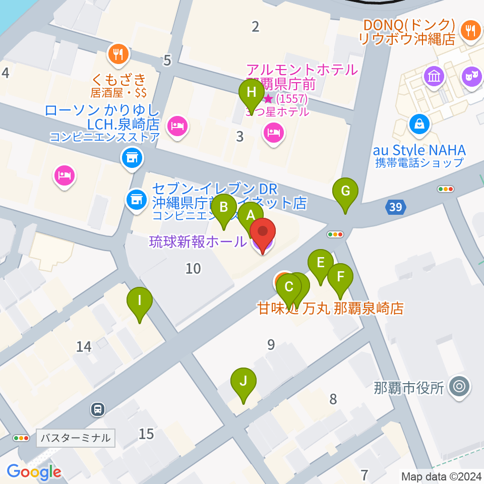 琉球新報ホール周辺のファミレス・ファーストフード一覧地図