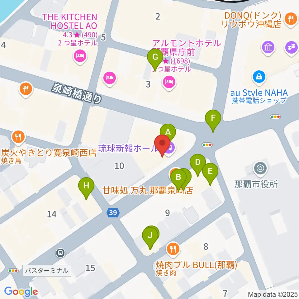 琉球新報ホール周辺のファミレス・ファーストフード一覧地図
