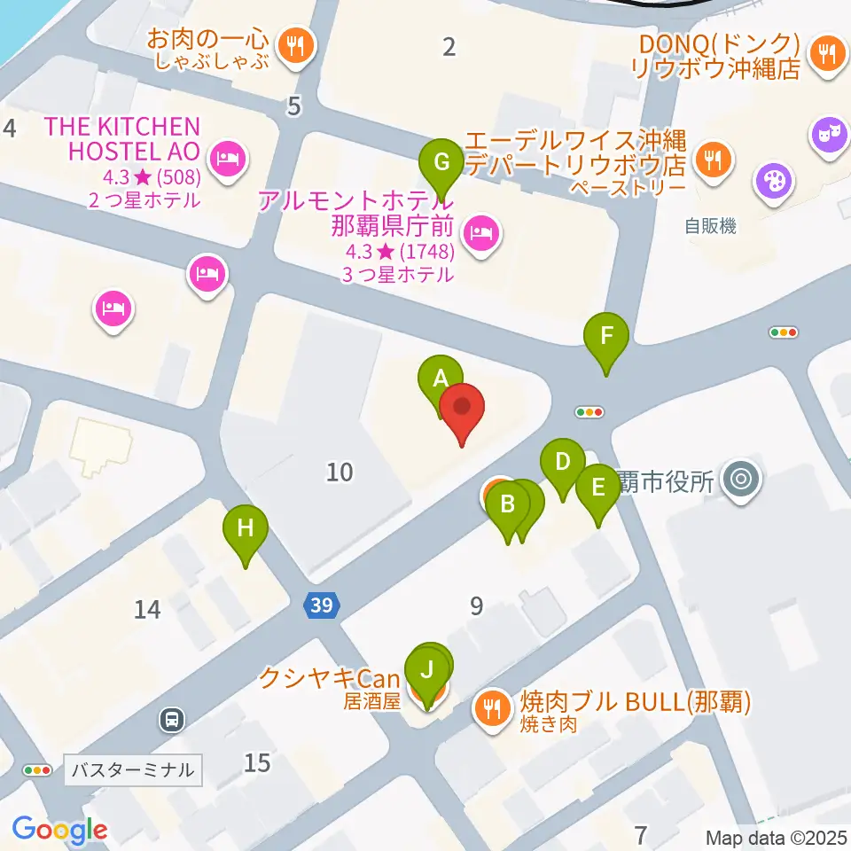 琉球新報ホール周辺のファミレス・ファーストフード一覧地図