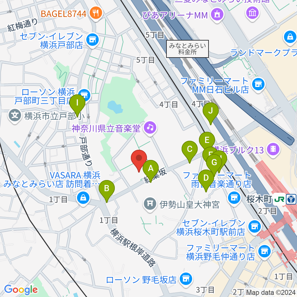 神奈川県立青少年センター周辺のファミレス・ファーストフード一覧地図