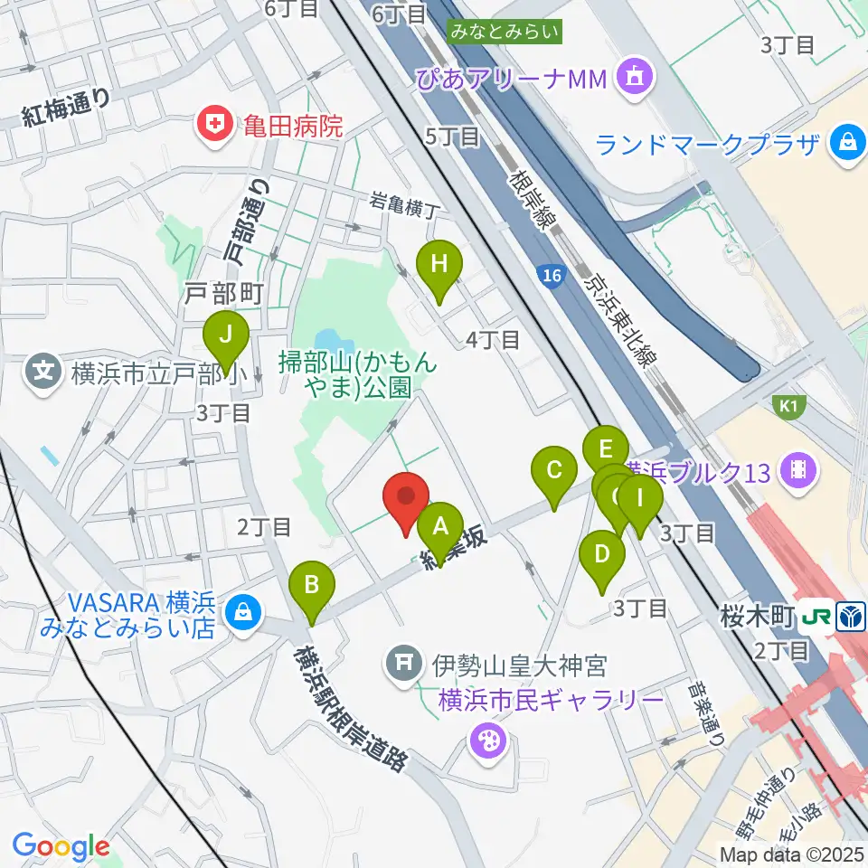 神奈川県立青少年センター周辺のファミレス・ファーストフード一覧地図