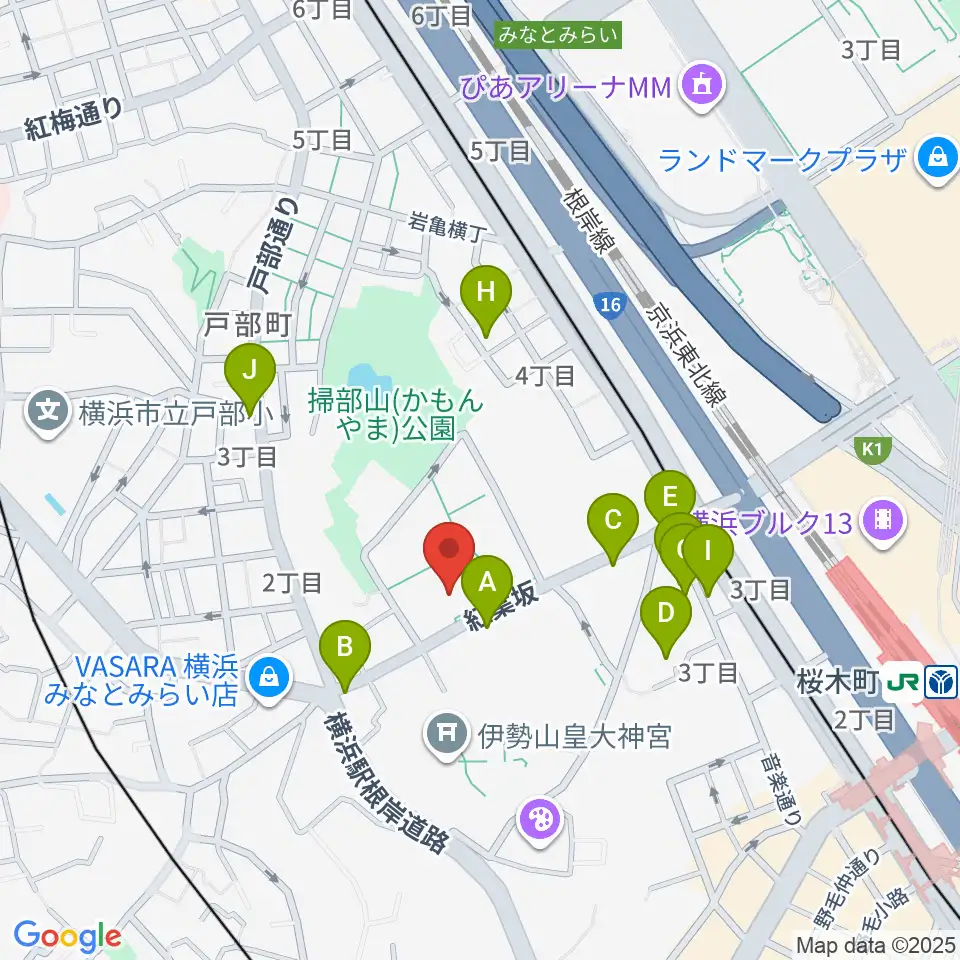神奈川県立青少年センター周辺のファミレス・ファーストフード一覧地図